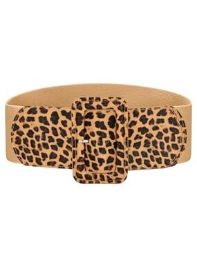 Stretchy Wide Leopard Print Waist Belt Women